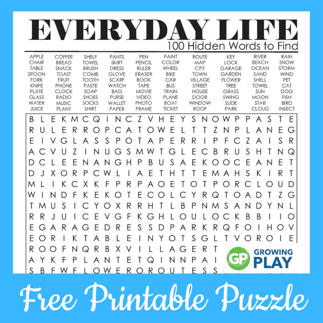 100 Hard Word Search Puzzles Printable FREE Growing Play
