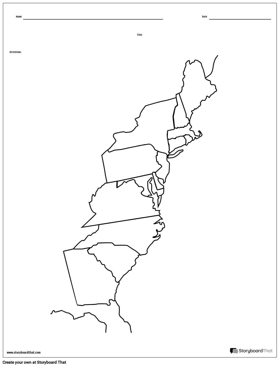 13 Colonies Map Black And White Blank Storyboard 13 Colonies Map Black And White Blank Storyboard