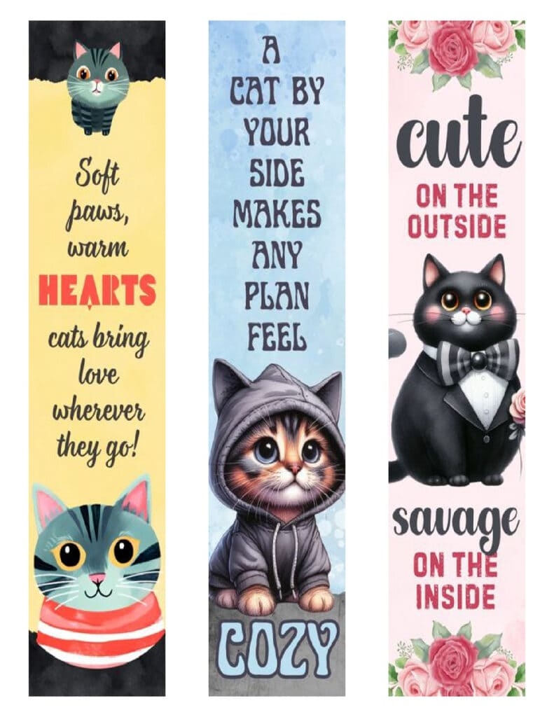 15 Curious Cats Bookmarks Free Printable