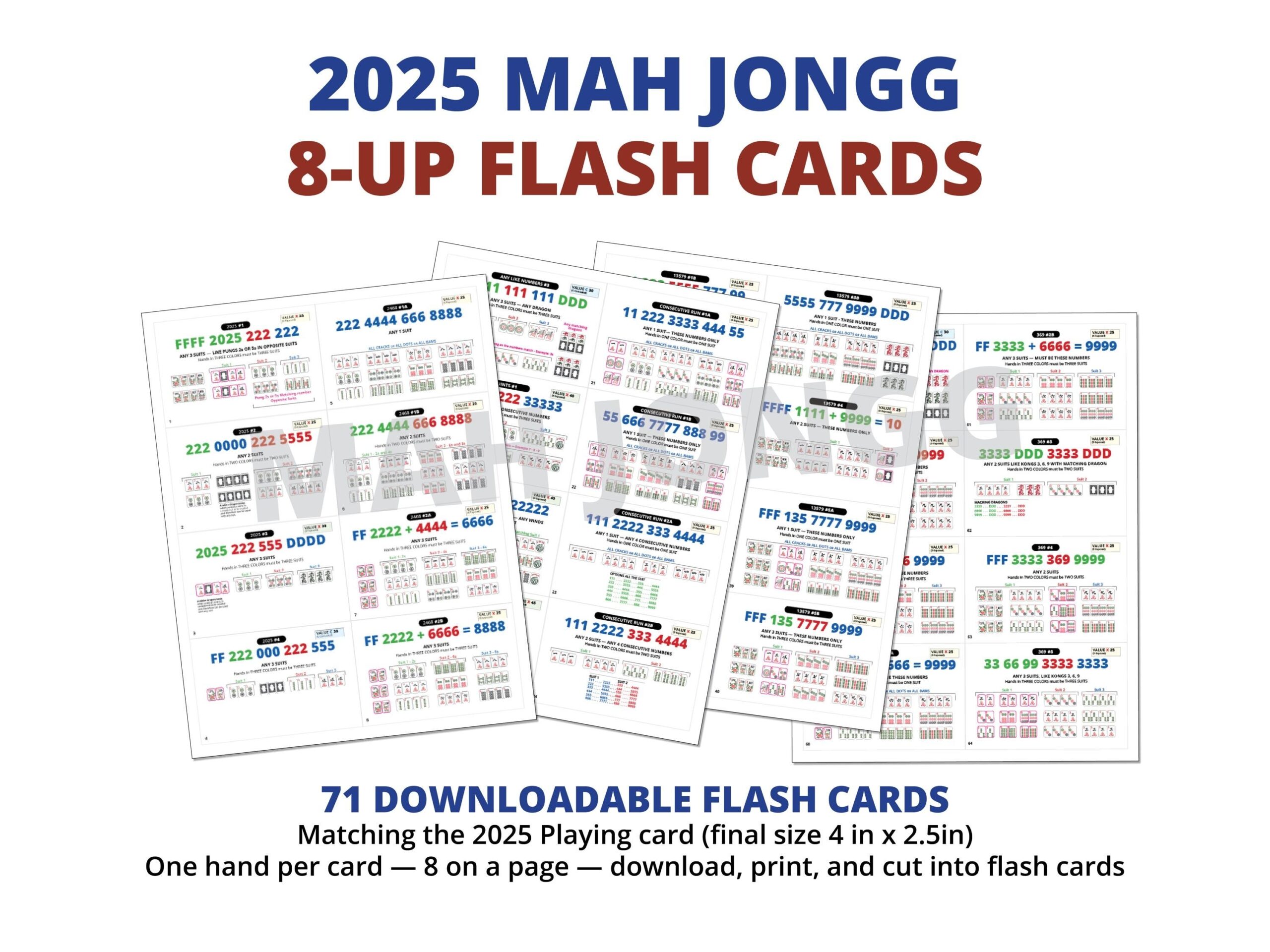 2025 Mah Jongg Flash Cards Visual Learning Guide 8 up digital Download Etsy