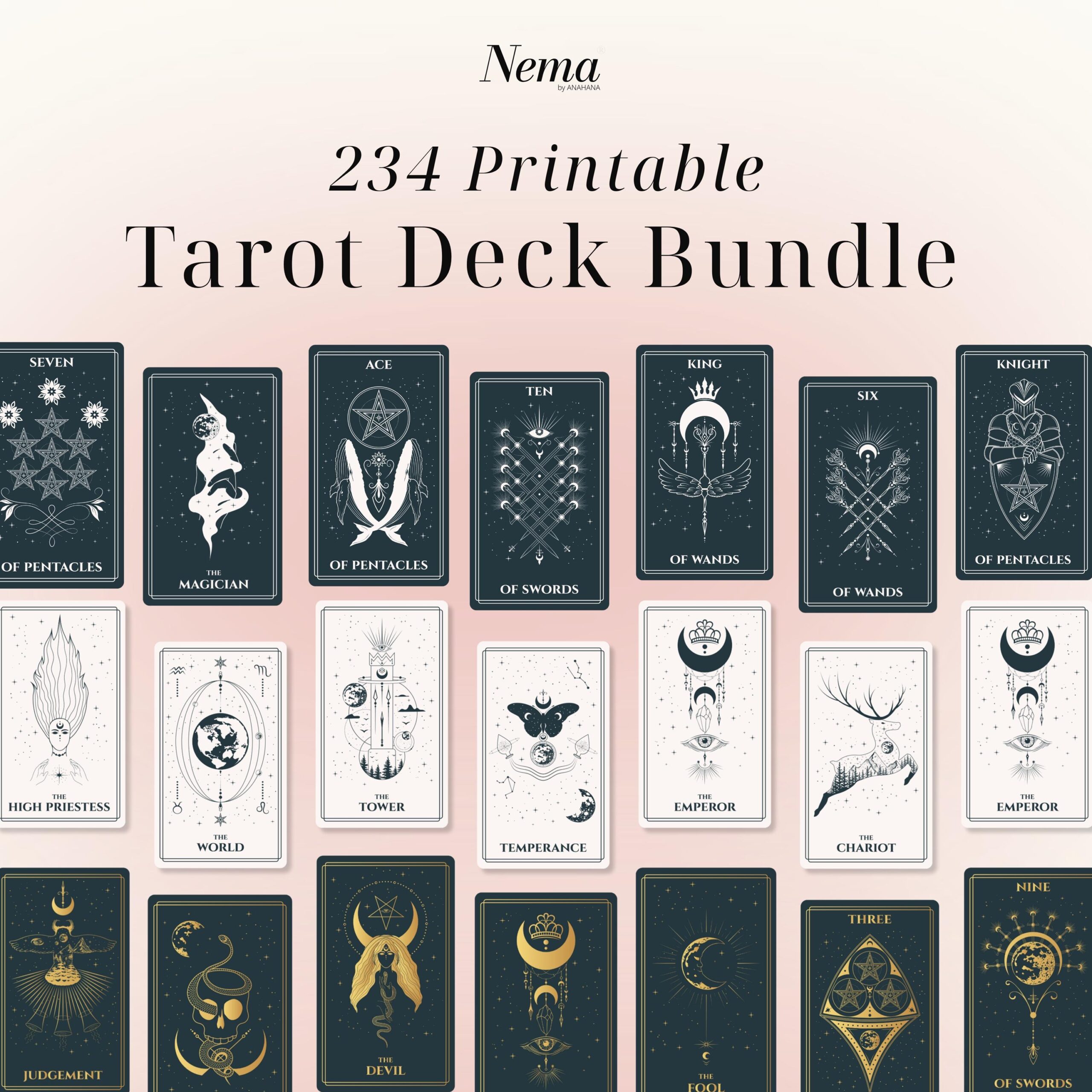 234 Tarot Card Bundle Printable Tarot Cards Bundle SVG PNG PDF Line Art Tarot Deck Major Minor Arcana Modern Witch Digital Downloads Etsy