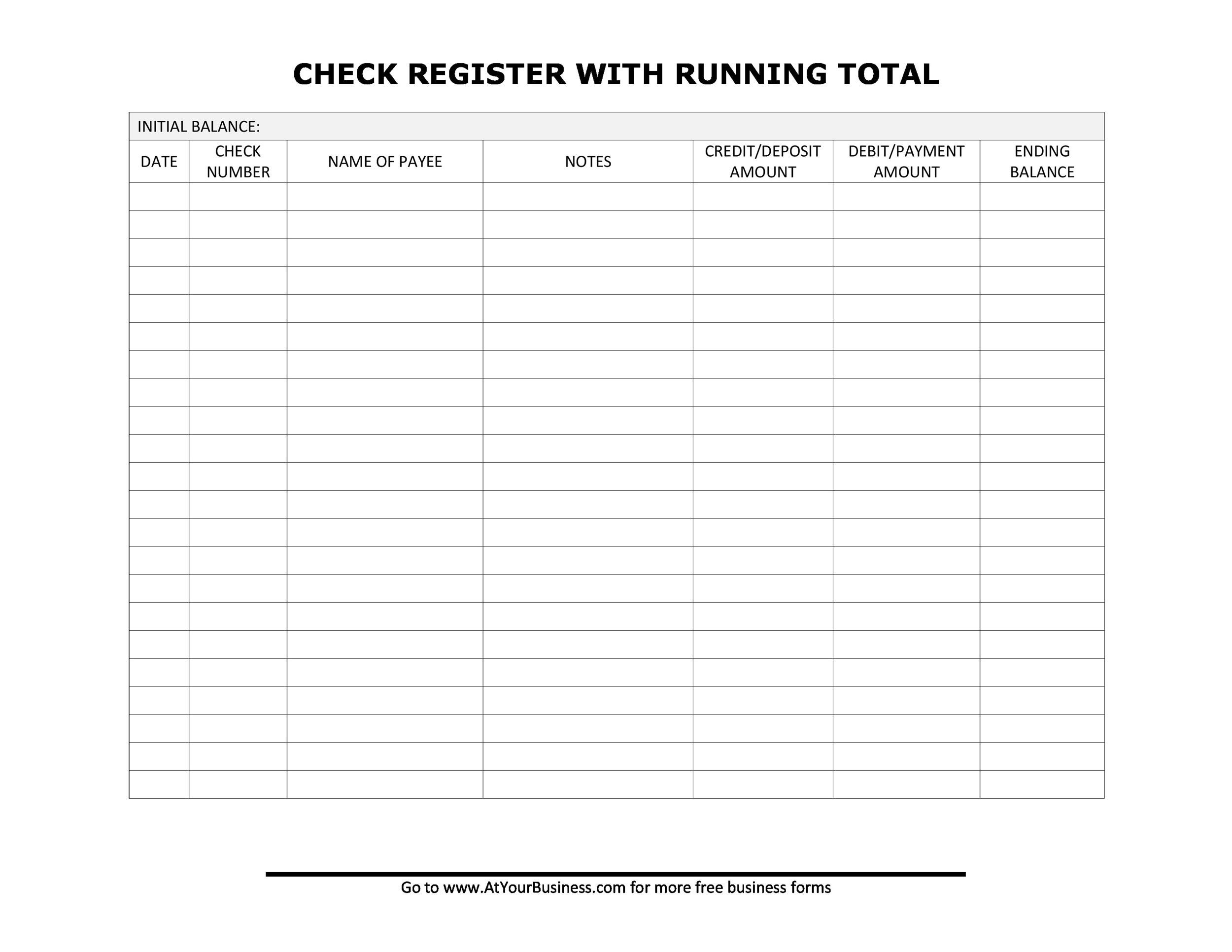 printable check register free