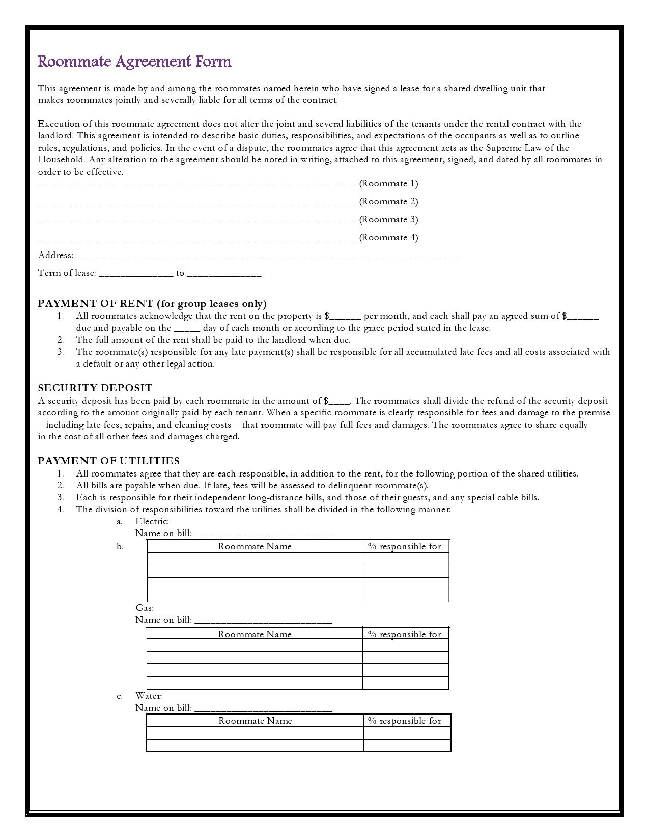 40 Free Roommate Agreement Templates Forms Word PDF 40 Free Roommate Agreement Templates Forms Word PDF