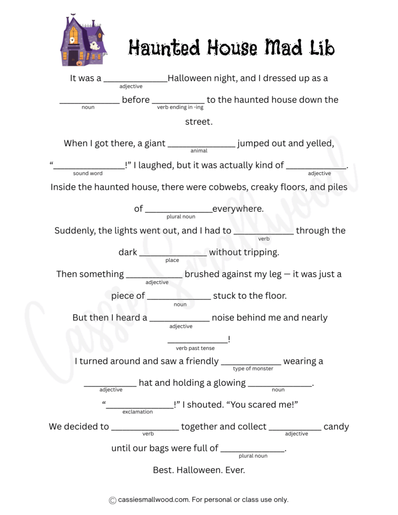 5 FUN Halloween Mad Libs FREE Printable Cassie Smallwood