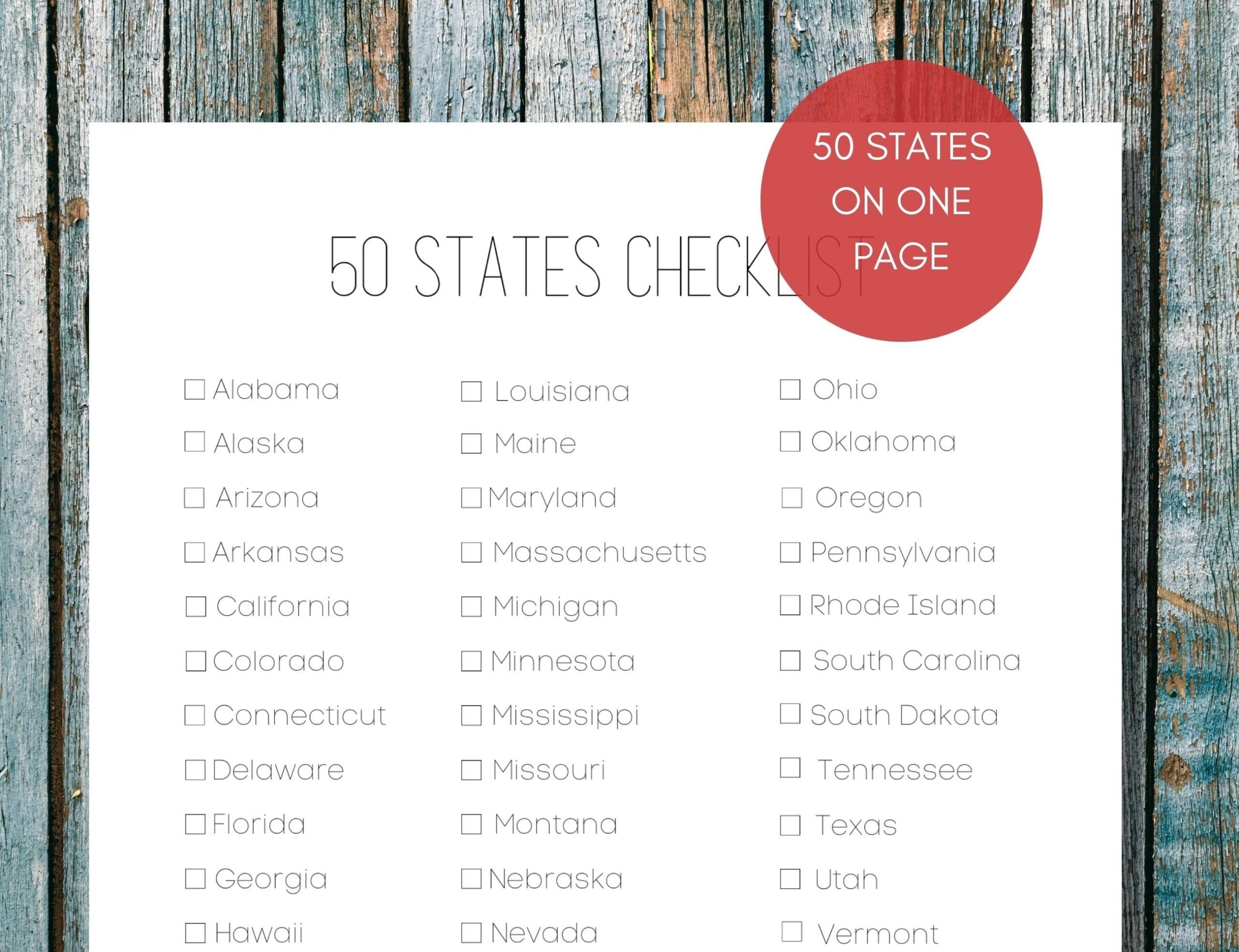 50 States Checklist Printable US States Bucket List Challenge United States Travel Goals America 50 States Tracker Etsy
