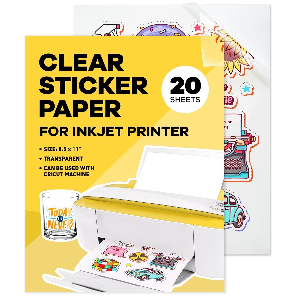 90 Clear Sticker Paper For Inkjet Printer 20 Sheets 8 5 X 11 Letter Si EBay