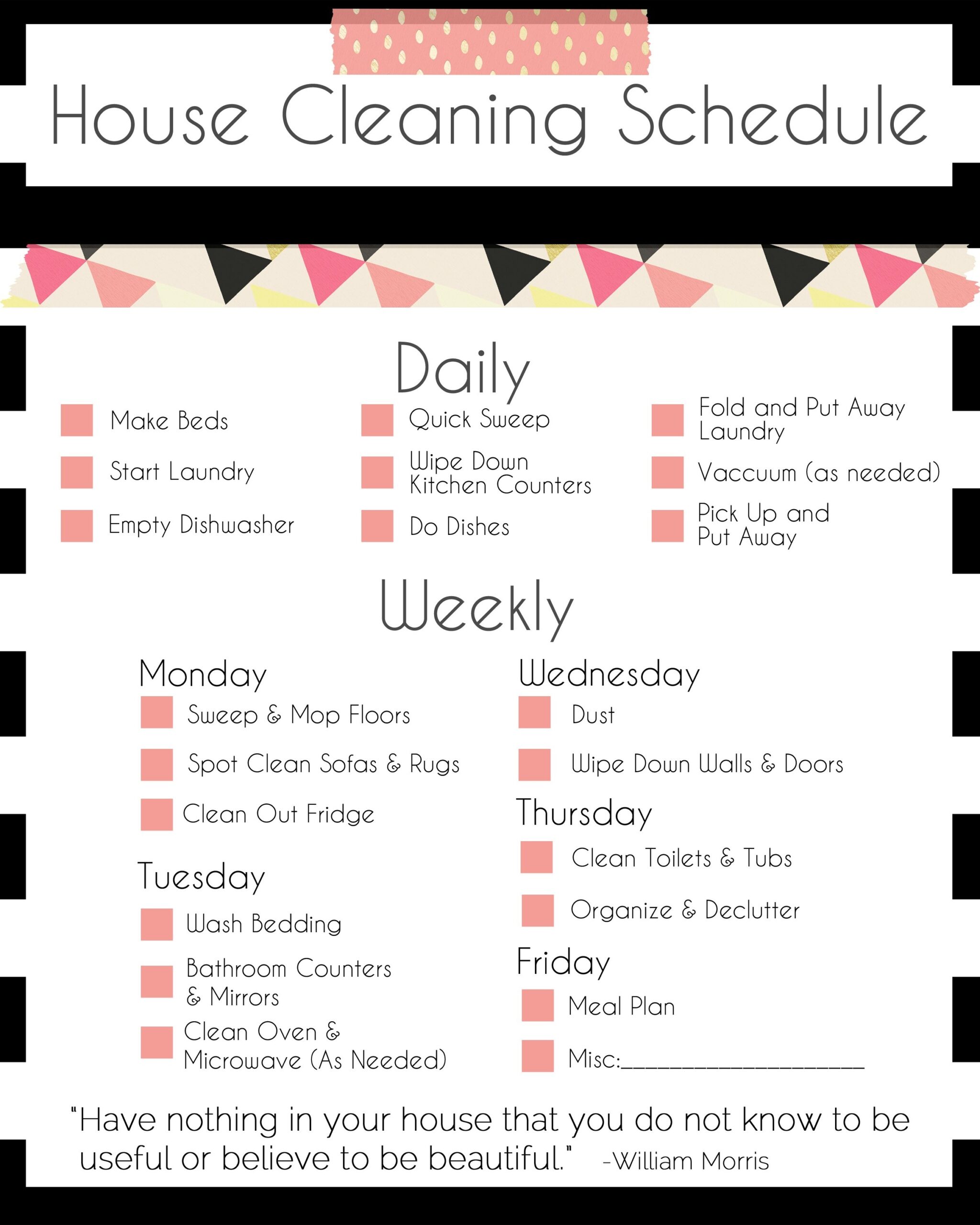 A Basic Cleaning Schedule Checklist Printable A Basic Cleaning Schedule Checklist Printable