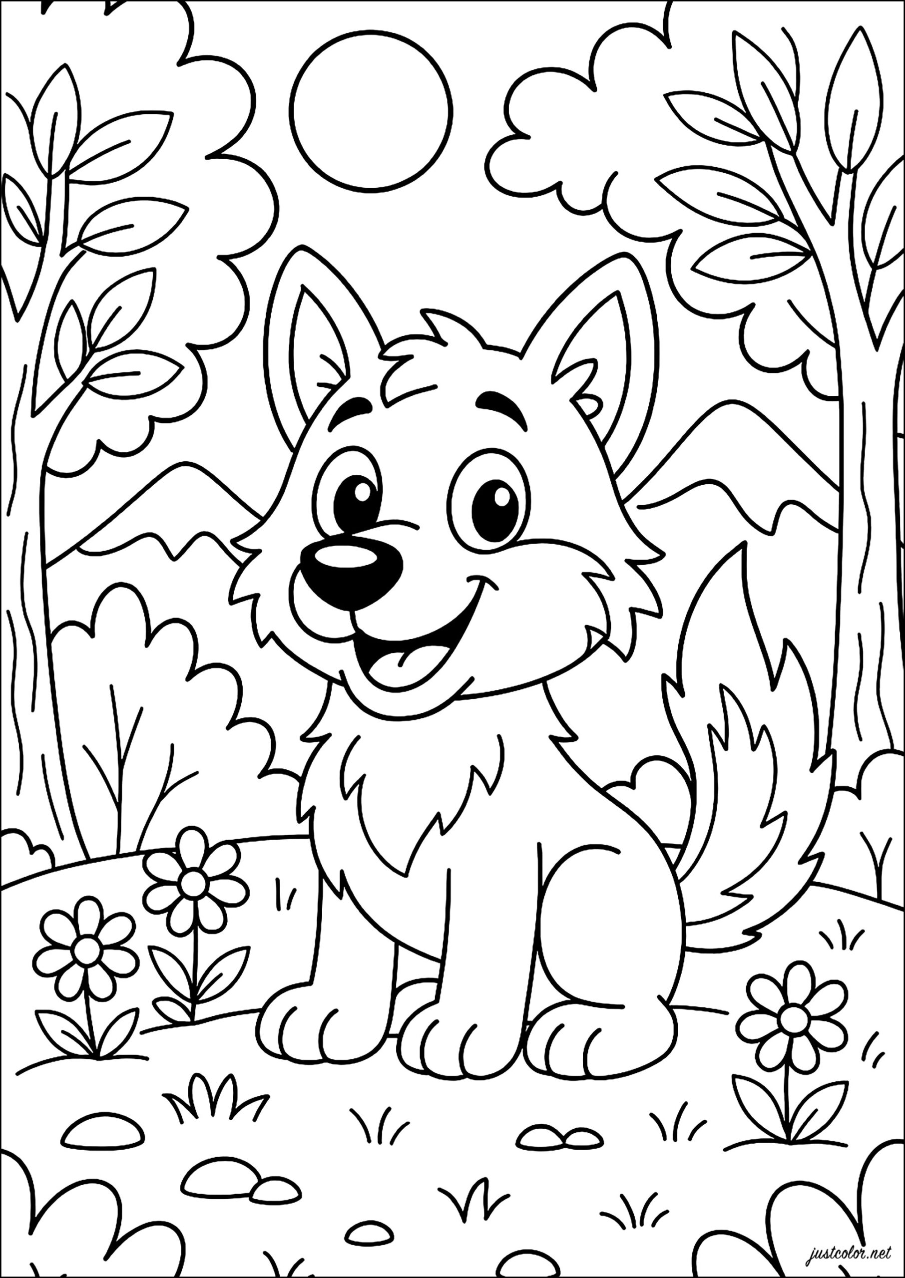 A Smiling Wolf In The Wild Wolf Coloring Pages