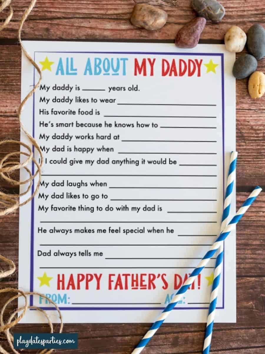 All About Dad Questionnaire Free Printable 