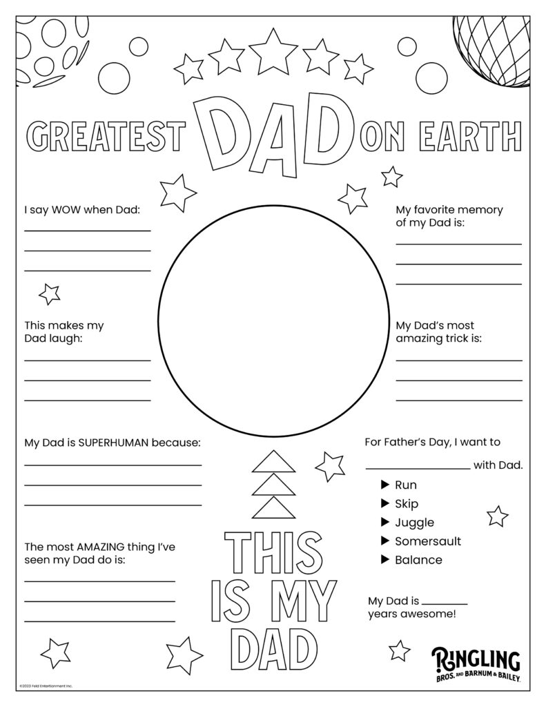 All About My Dad Printable Activity Fun Ringling Bros And Barnum Bailey