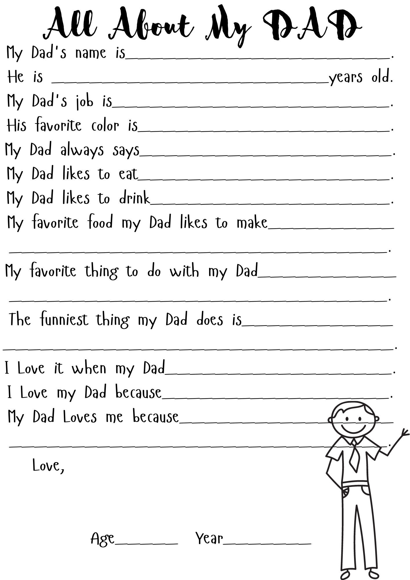 All About My Dad Printable Questionnaire Father s Day Gift PDF Etsy