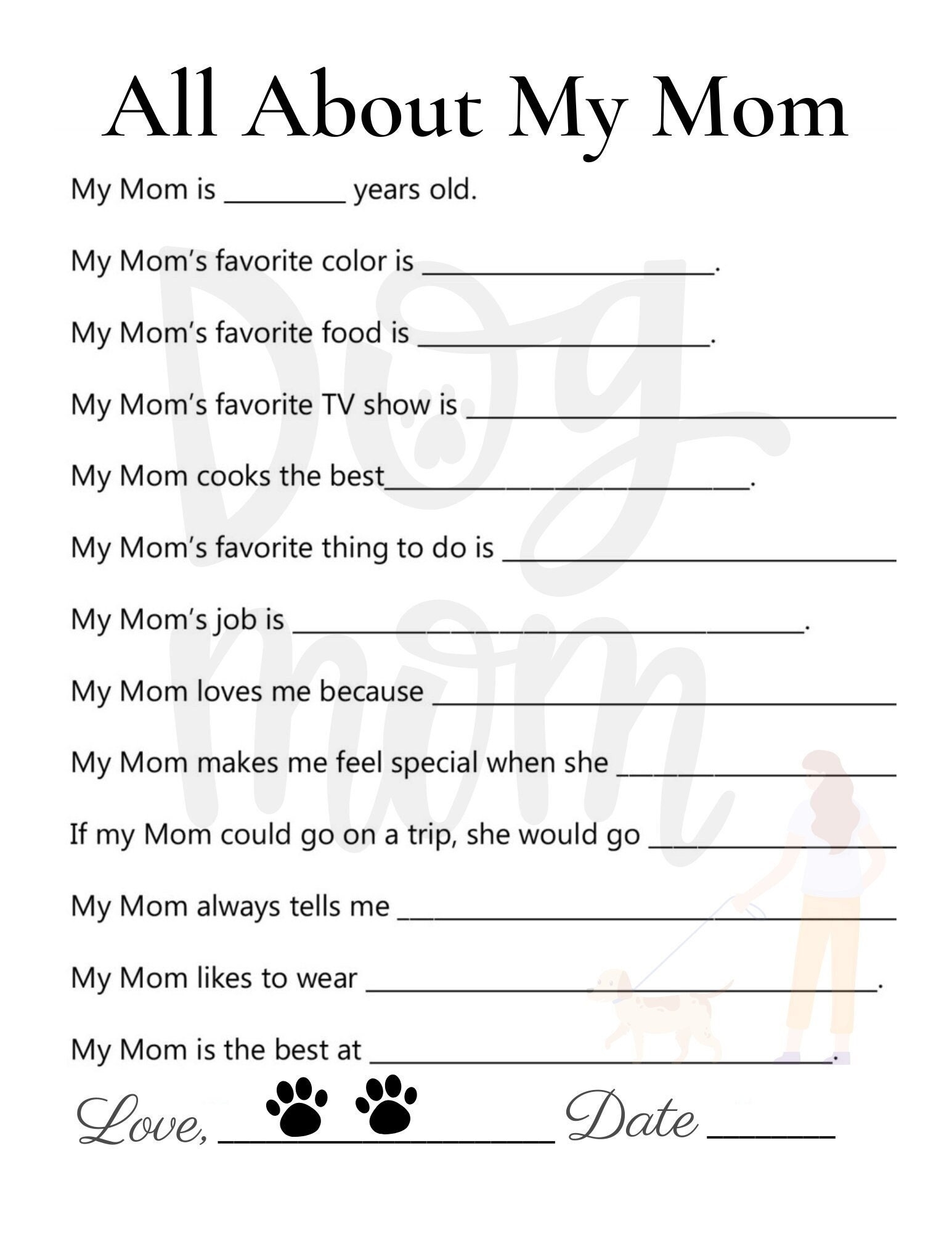 all about mom printable