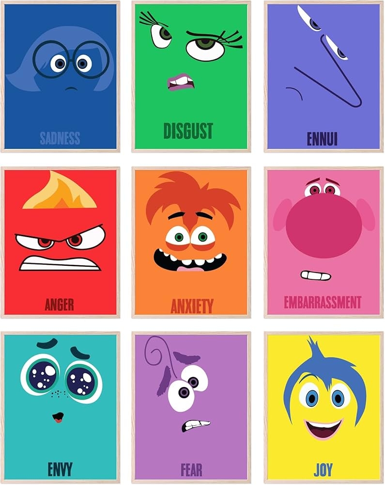 Amazon BigWig Prints Inside Out 2 Poster Inside Out Characters Joy Anger Anxiety Fear Envy Sadness Feelings And Emotions Posters For Classroom Elementary Classroom Wall Decor Unframed Set Of 9 
