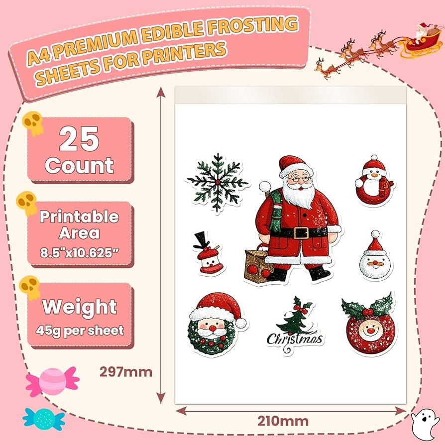 Amazon ELFLUENT 25 Count Edible Paper A4 11 7 X 8 3 Edible Image Paper Frosting Sheets For Edible Printer Icing Sheets Edible Paper For Cakes Printable Sugar Sheets Grocery Gourmet Food