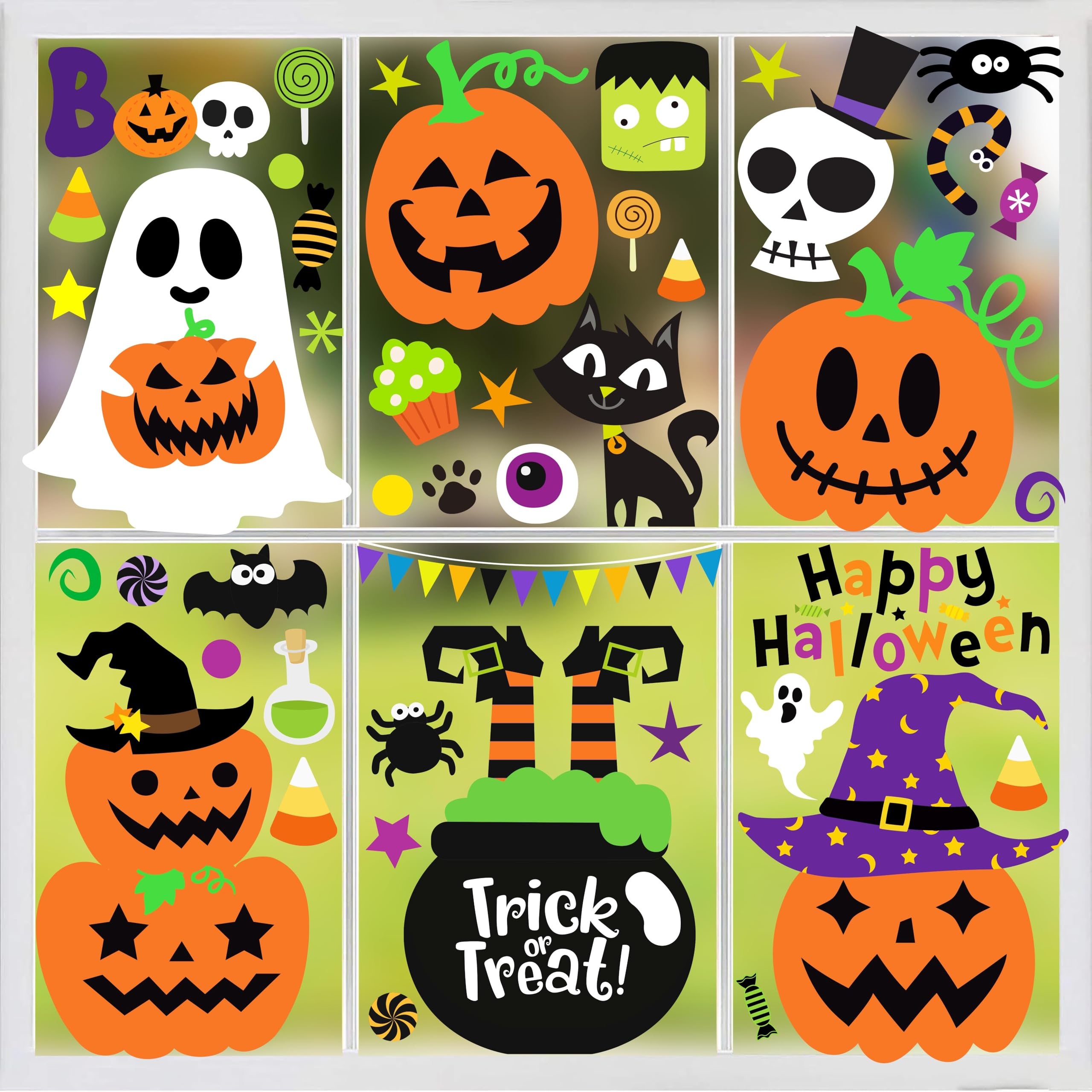 Amazon OWUH Halloween Window Clings Window Stickers Cute Pumpkin Ghost Halloween Window Decorations Window Decals For Halloween Decor Home Kitchen