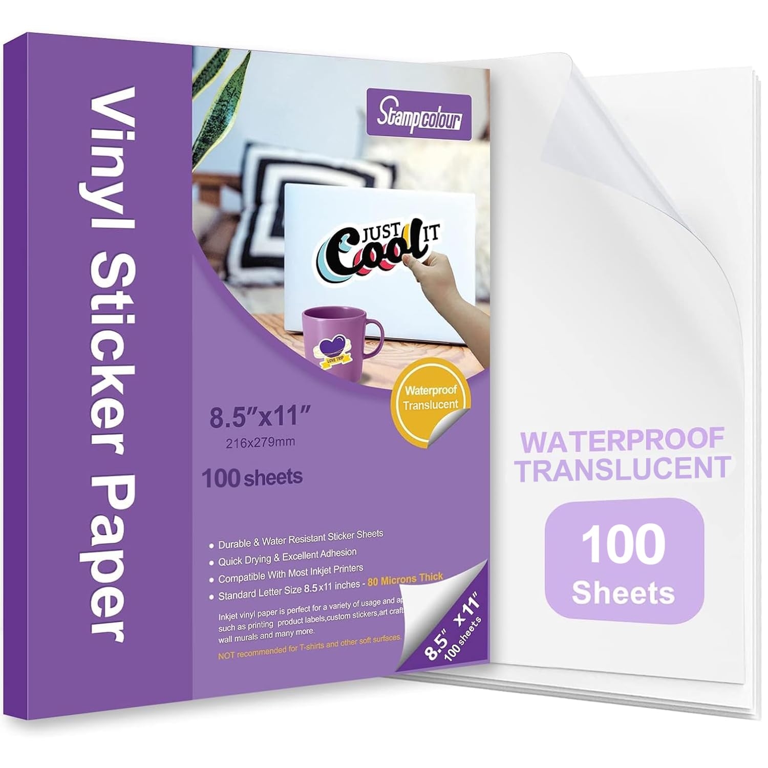 Amazon Printable Vinyl Sticker Paper Waterproof Translucent Decal Paper Self Adhesive Clear Labels Crafts Dries Quickly For Any Epson HP Canon Sawgrass Inkjet Printer Office Products