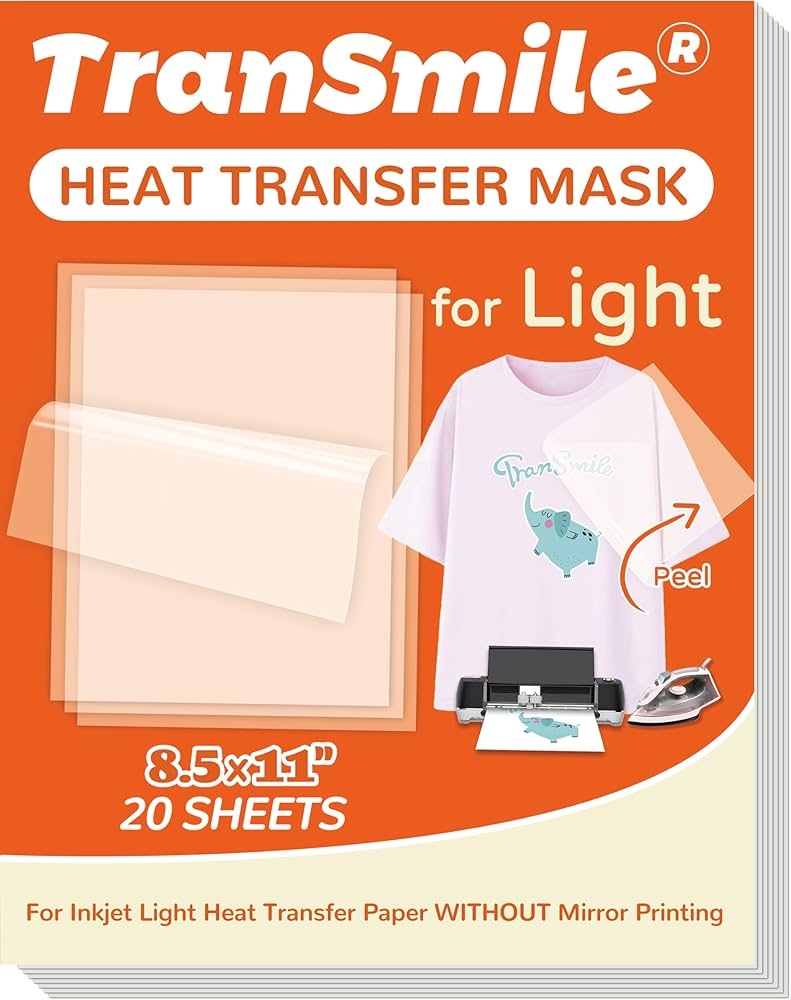 Amazon TranSmile Heat Transfer Mask For Inkjet Light Heat Transfer Paper 20 Sheets 8 5 x11 Clear Iron On Transfer Tape For Light Printable HTV Arts Crafts Sewing Amazon TranSmile Heat Transfer Mask For Inkjet Light Heat Transfer Paper 20 Sheets 8 5 x11 Clear Iron On Transfer Tape For Light Printable HTV Arts Crafts Sewing