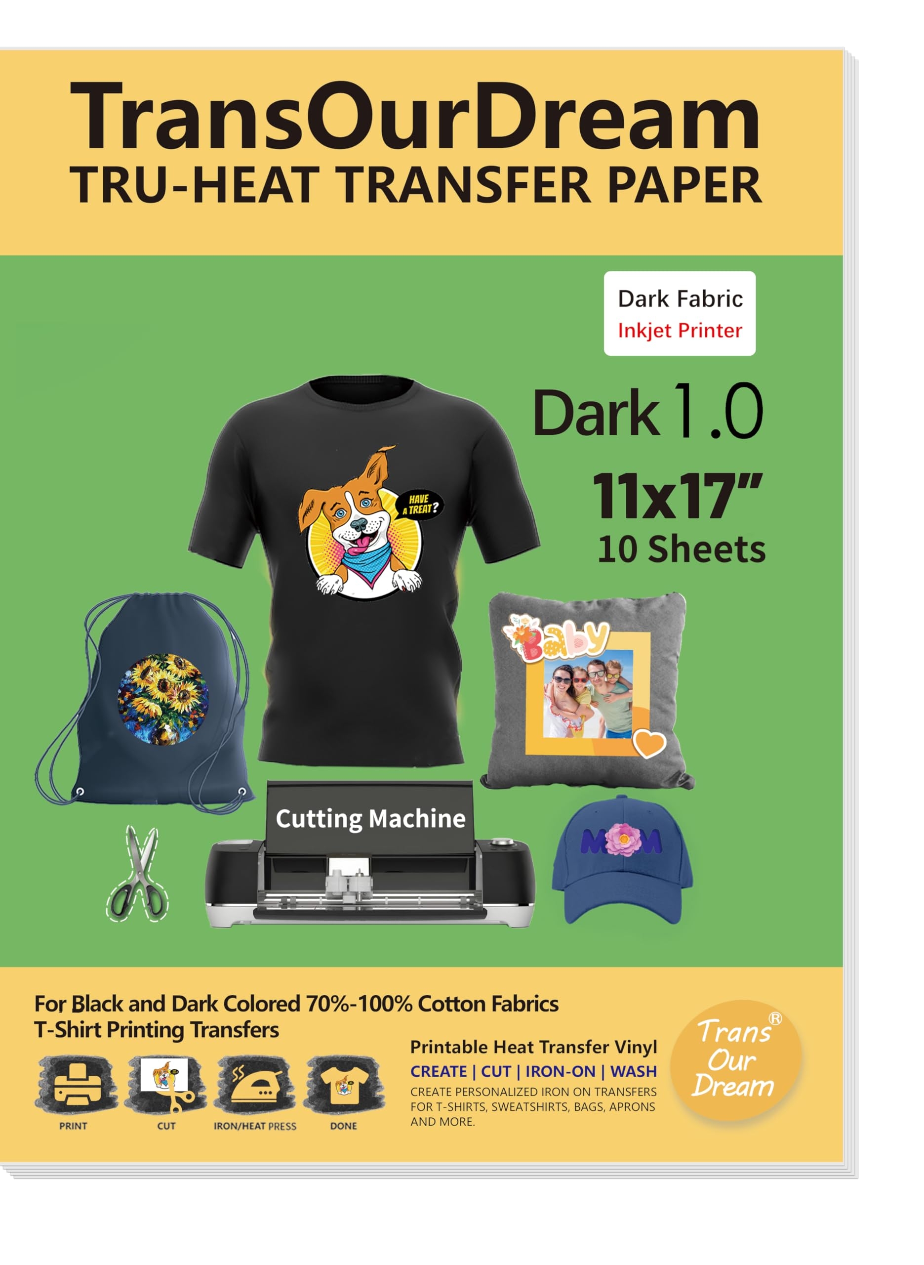 Amazon TransOurDream Dark Heat Transfer Paper For T Shirts 10 Sheets 11x17 Printable HTV Heat Transfer Vinyl For Inkjet Printer Iron On Transfers For Dark Fabrics