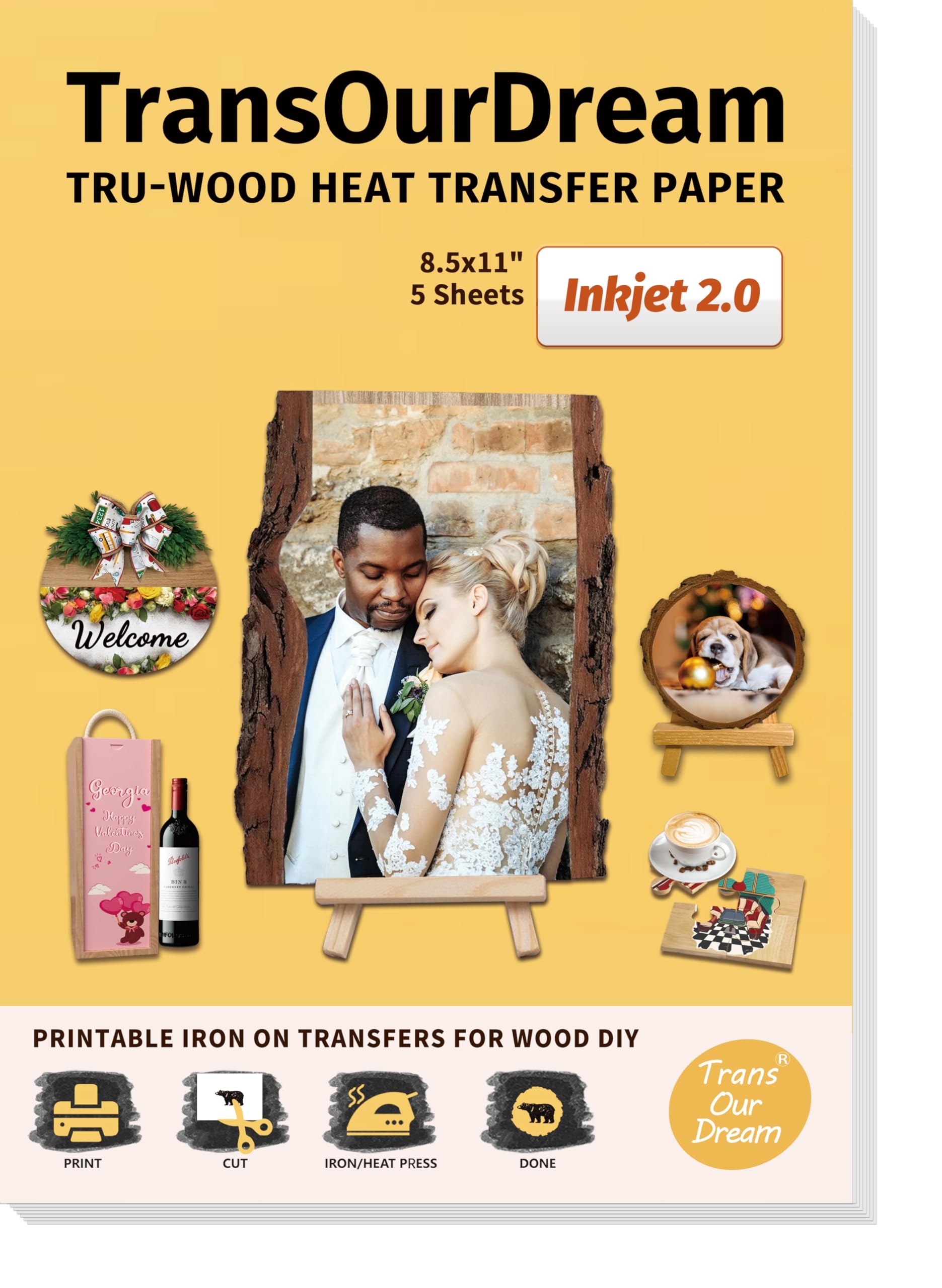 Amazon TransOurDream Printable Heat Transfer Paper For Wood 5 Sheets 8 5x11 Iron On Transfer Paper For Inkjet Printer Inkjet 2 0