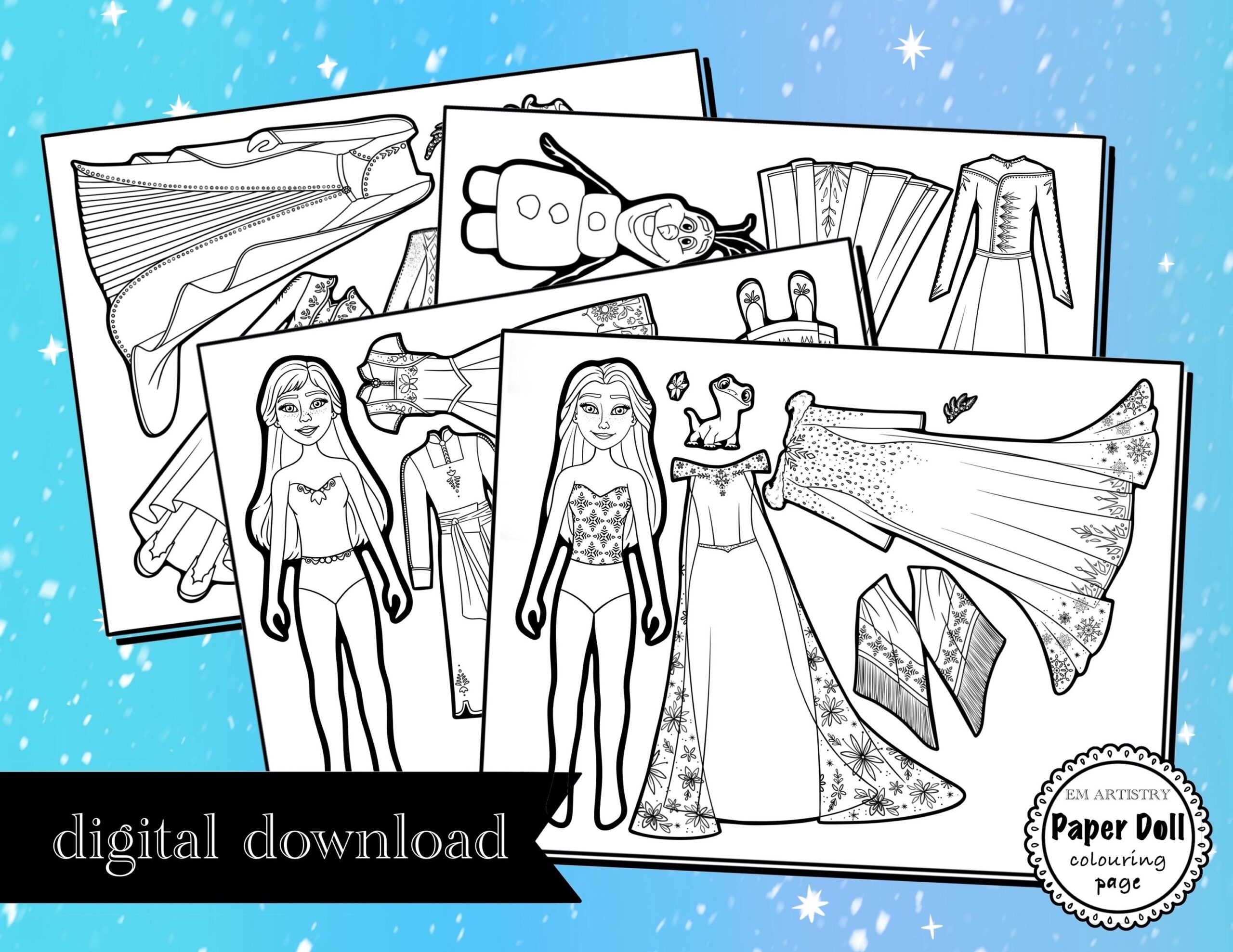 printable paper dress kit coloring elsa