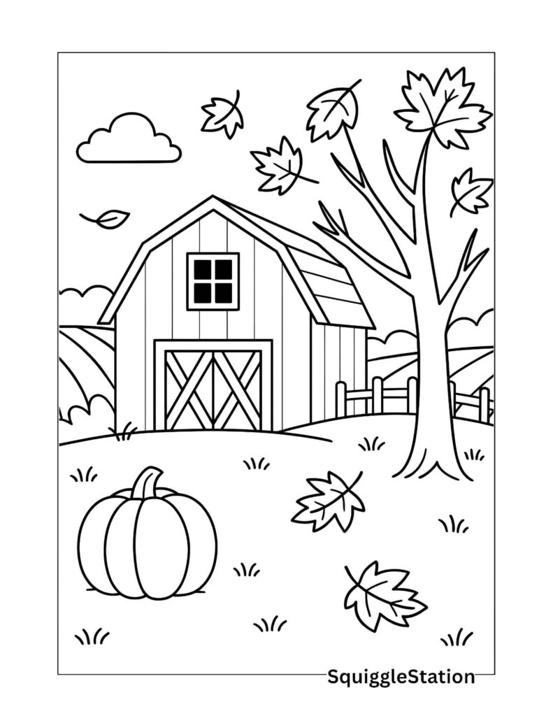 Barn In Autumn Coloring Page Free Printable PDF Squigglestation