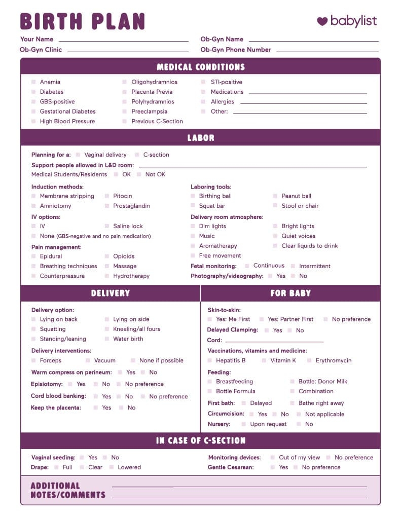 Birth Plan Template How To Write A Perfect Labor Delivery Plan