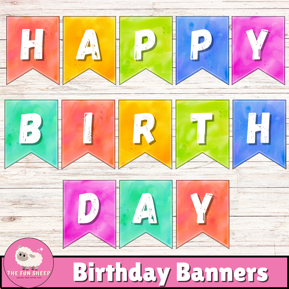 Birthday Banners DIY Printable Happy Birthday Party Garland Decor SET OF 2 Made By Teachers