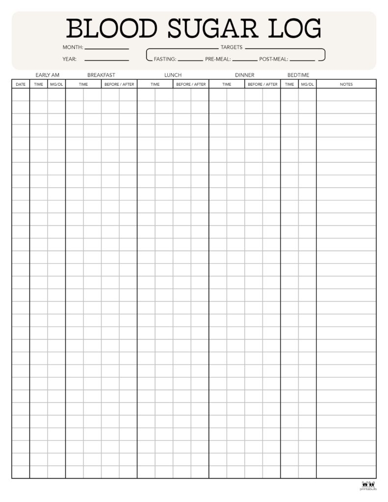 Blood Sugar Logs 32 FREE Logs Trackers Printabulls