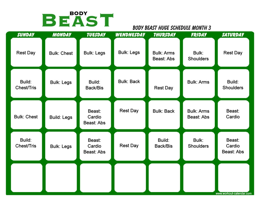 Body Beast Workout Calendar Print A Workout Calendar Body Beast Workout Calendar Print A Workout Calendar