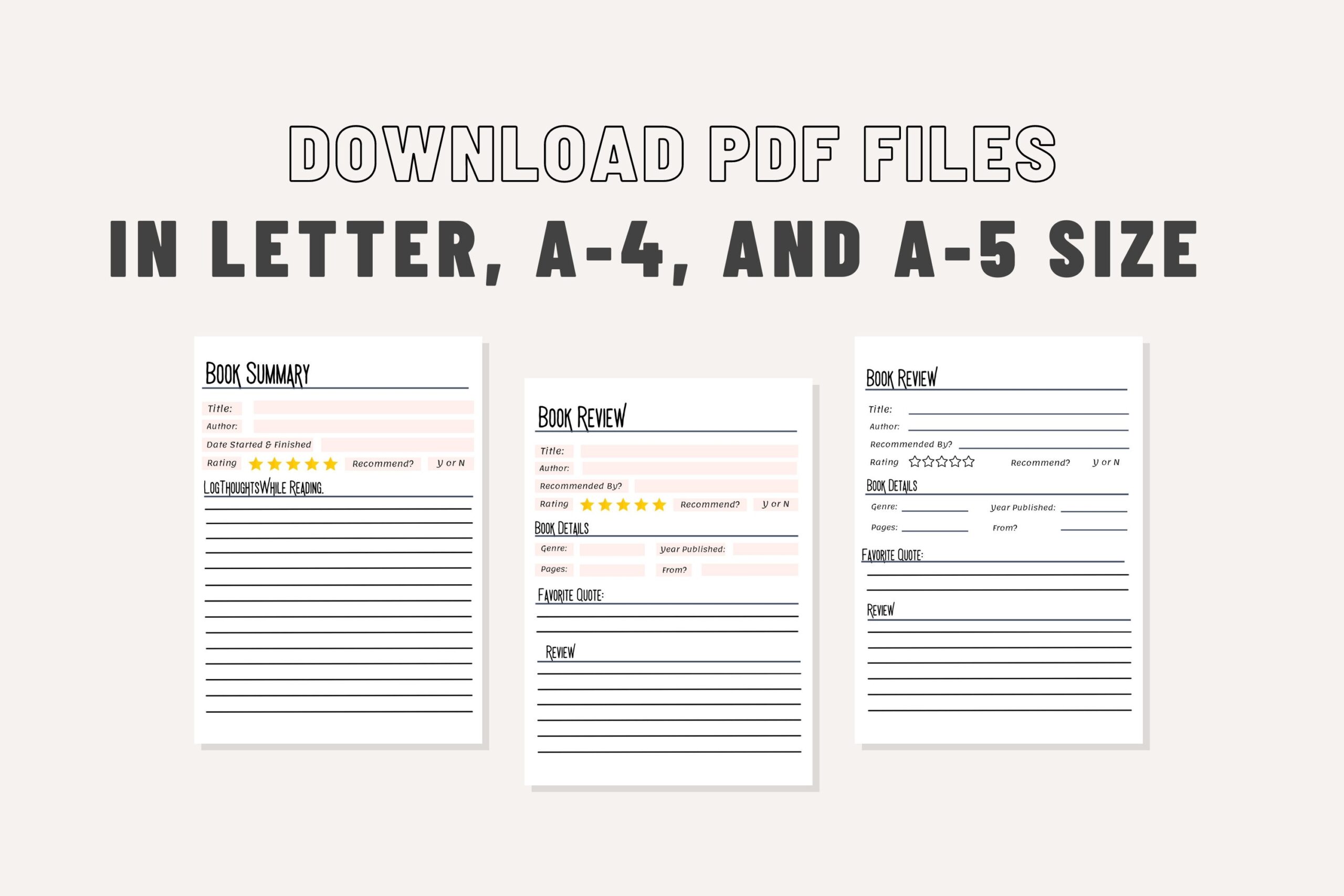 Book Review Summary Template System Basic Writing Prompts For Book Club Quality Reviews Character Plot Event Quotes Printable Pages PDF A5 Etsy