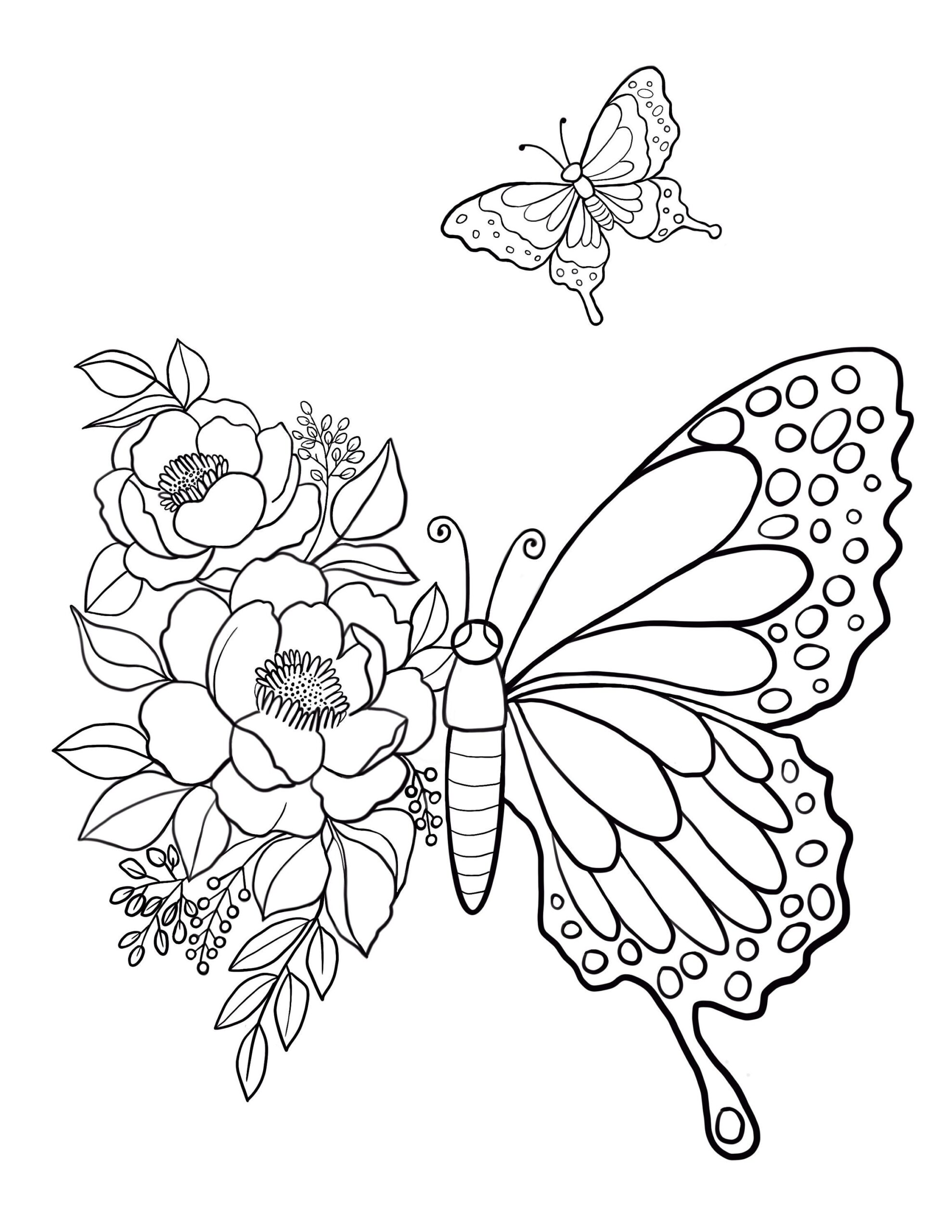 Butterfly Coloring Page Floral Designs Kids Summer Activity PDF JPG Etsy Sweden