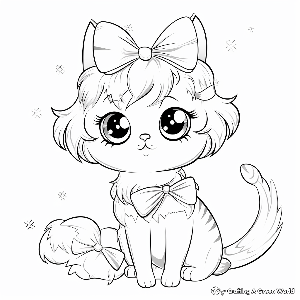 Cat With Bow Coloring Pages Free Printable 