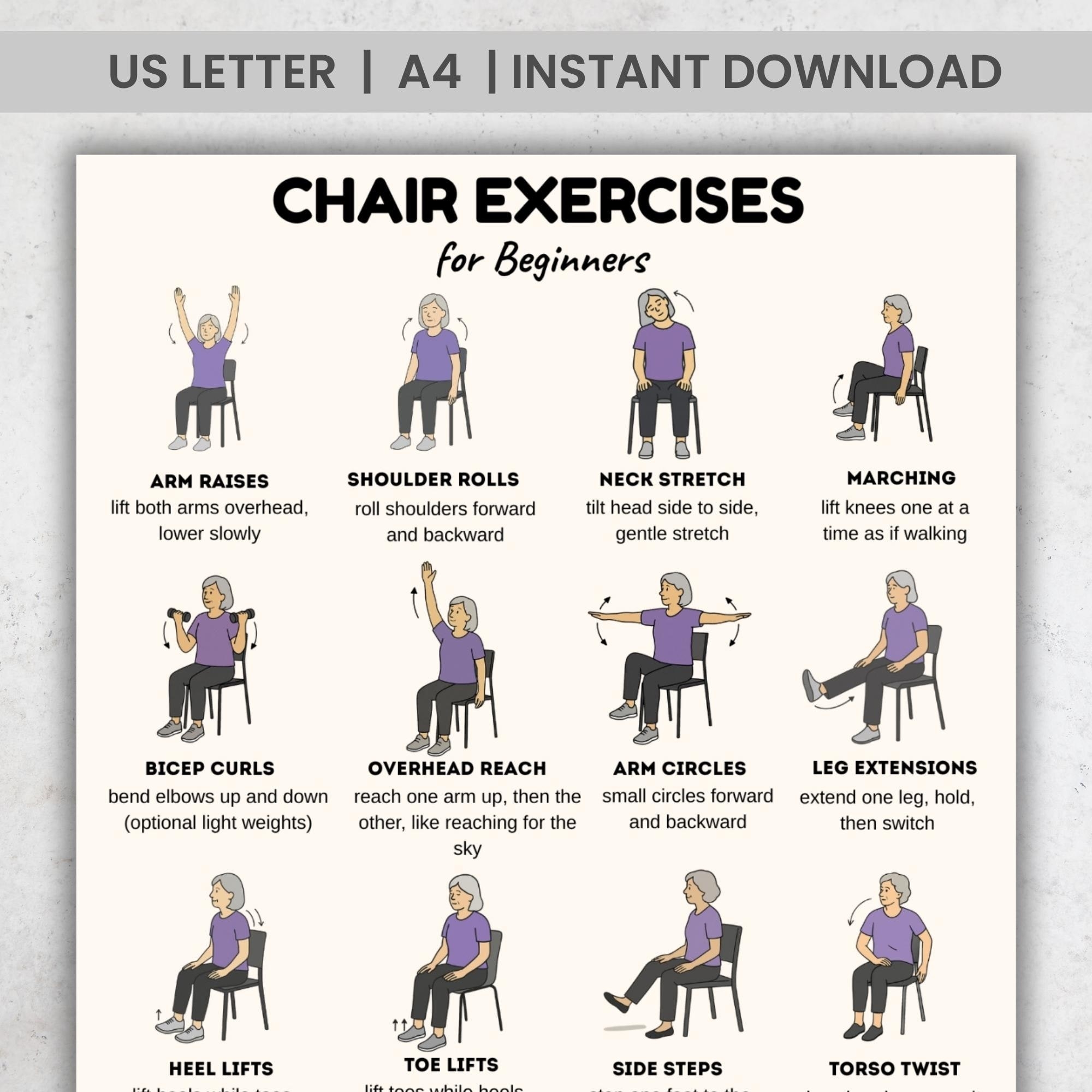 Chair Exercises For Beginners 16 Moves Seated Exercise Plan PDF Printable Chair Workout Chart Easy Chair Exercise Routine Etsy Israel Chair Exercises For Beginners 16 Moves Seated Exercise Plan PDF Printable Chair Workout Chart Easy Chair Exercise Routine Etsy Israel