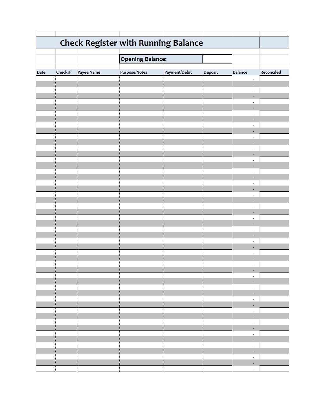 free printable check register