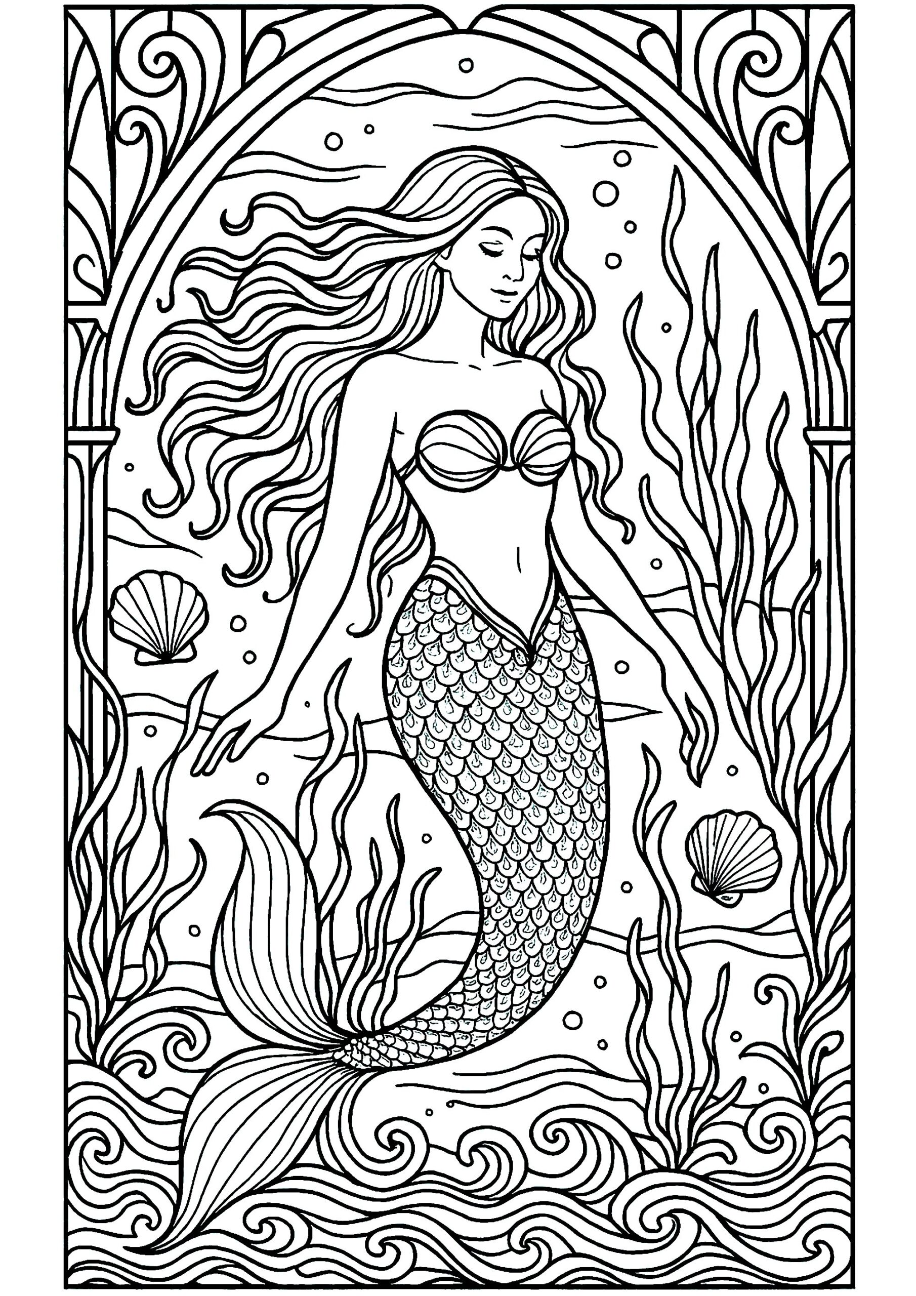 Complex Drawing Of A Beautiful Mermaid Mermaid Coloring Pages For Adults Complex Drawing Of A Beautiful Mermaid Mermaid Coloring Pages For Adults