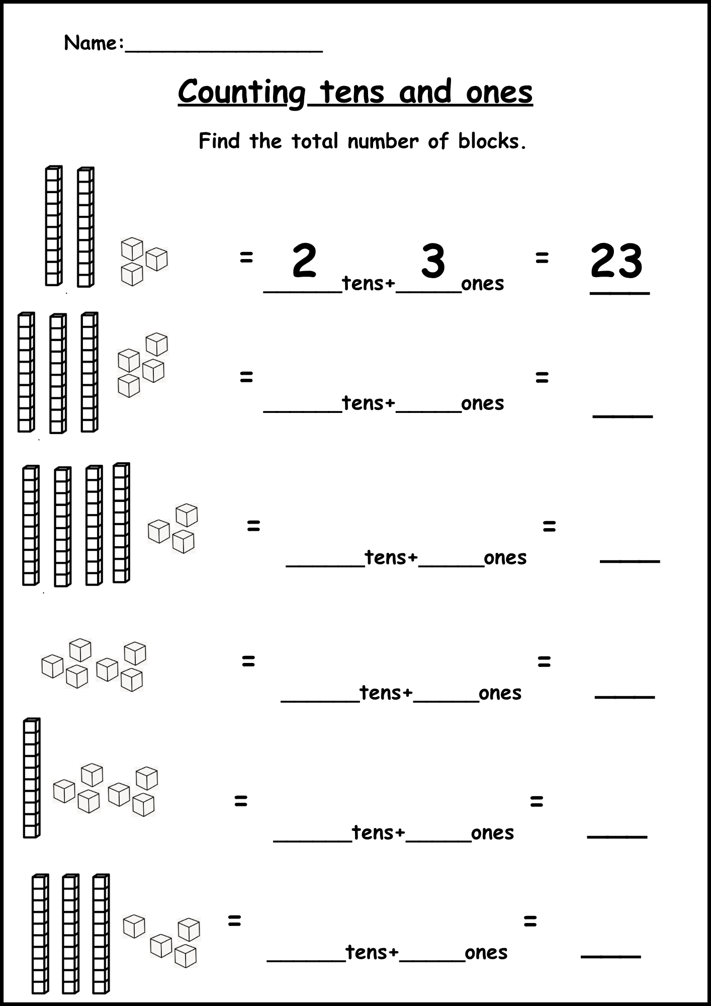 tens and ones printables