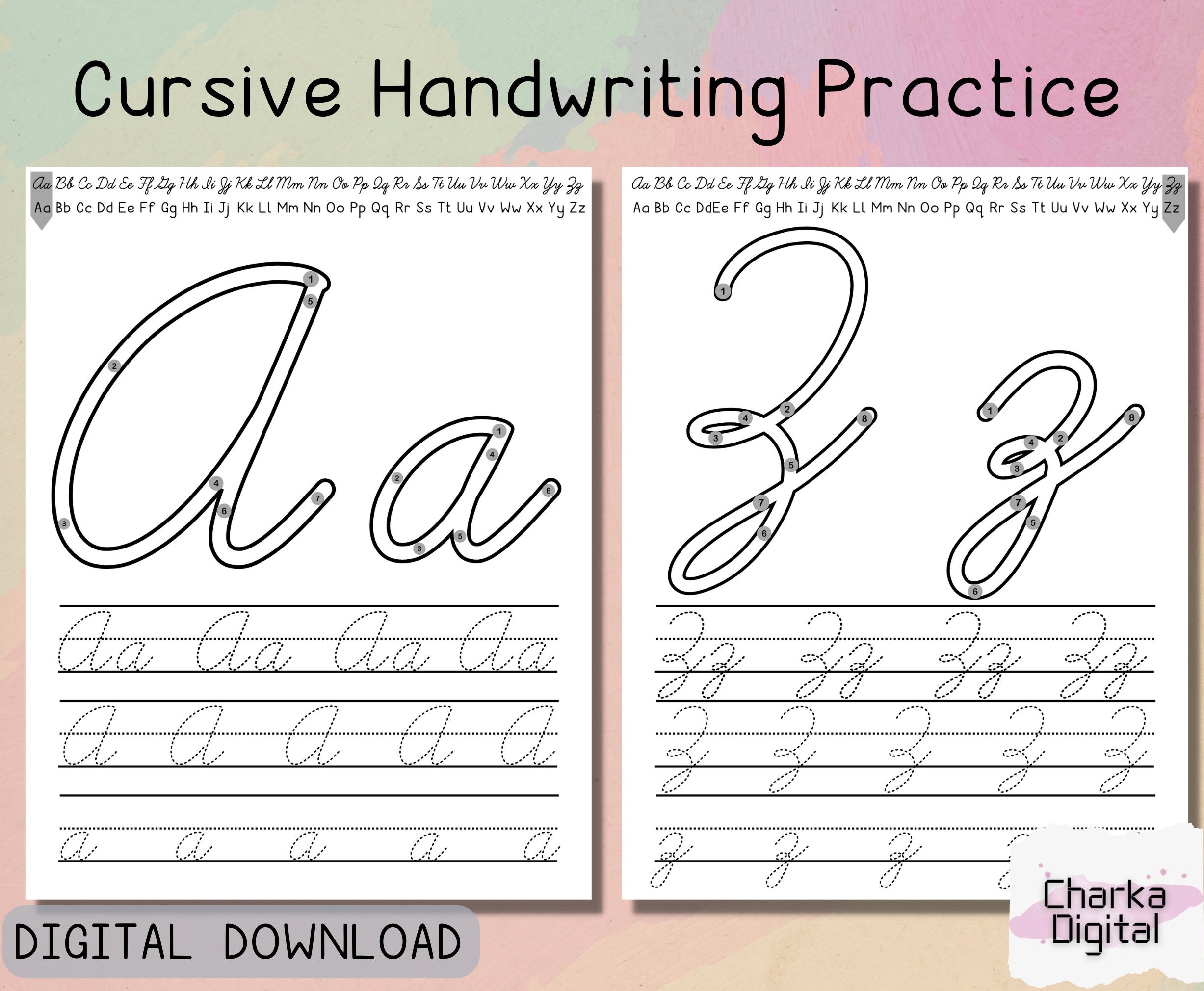 Cursive Handwritting Practice Cursive Alphabet Letters Tracing Printable Cursive Worksheets Cursive For Beginners Etsy