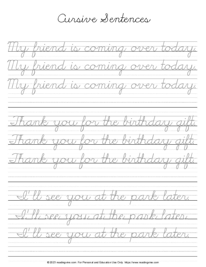 printable cursive writing practice sheets