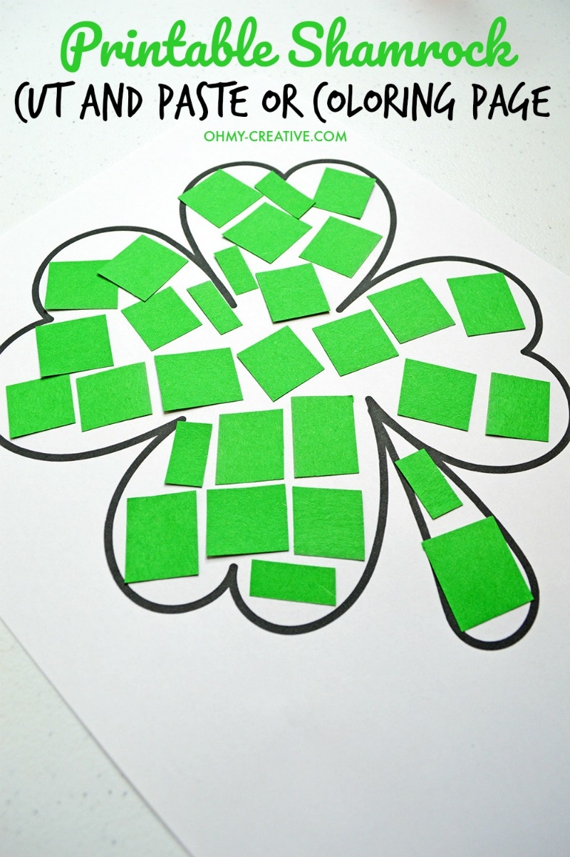 Cut And Paste Shamrock Template Or Coloring Page Oh My Creative