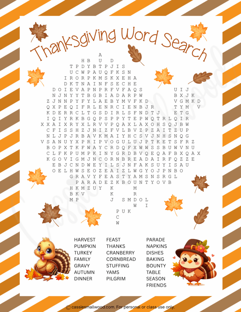 free printable thanksgiving word search puzzles