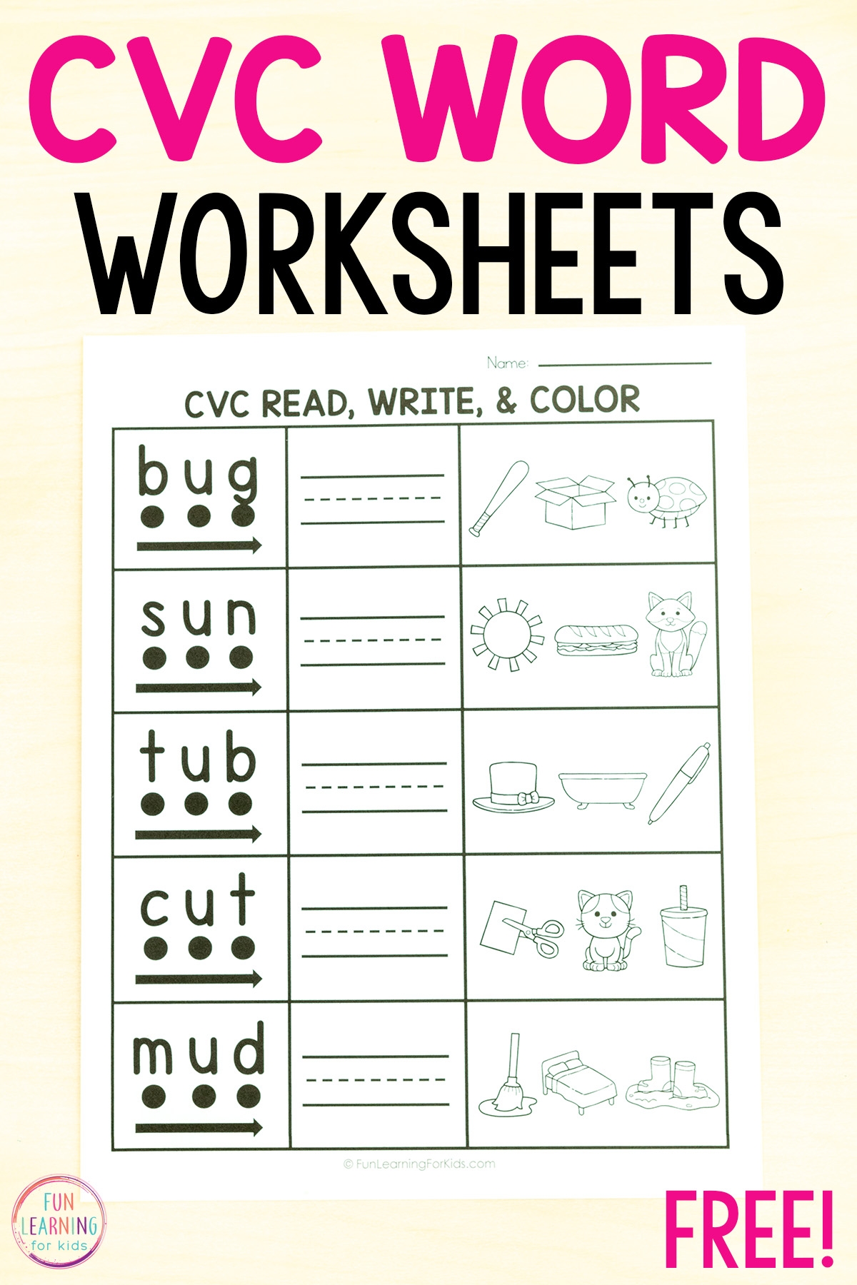 cvc printables kindergarten
