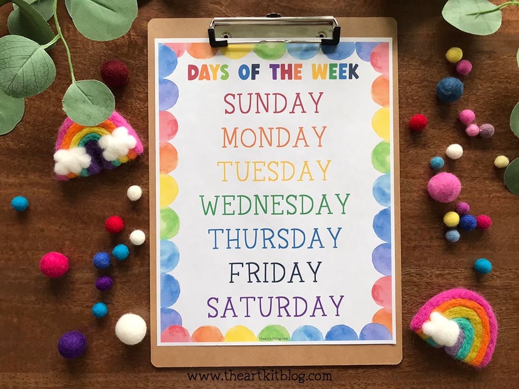 days of the week printables