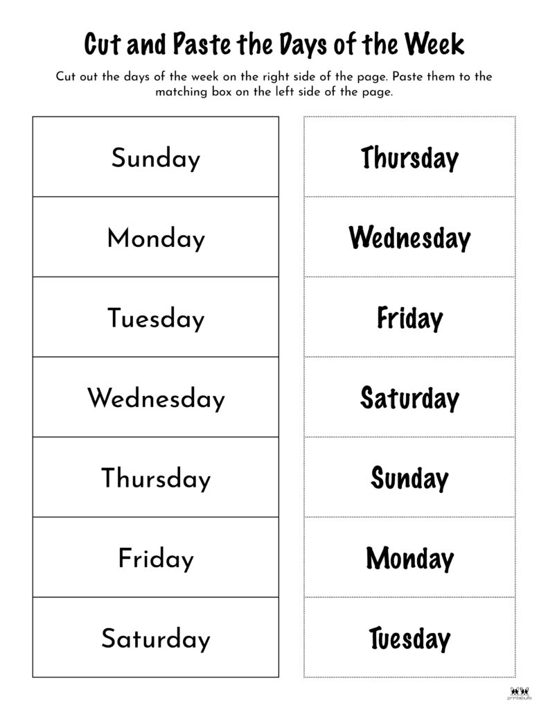 Days Of The Week Worksheets Printables 50 Free Pages Printabulls