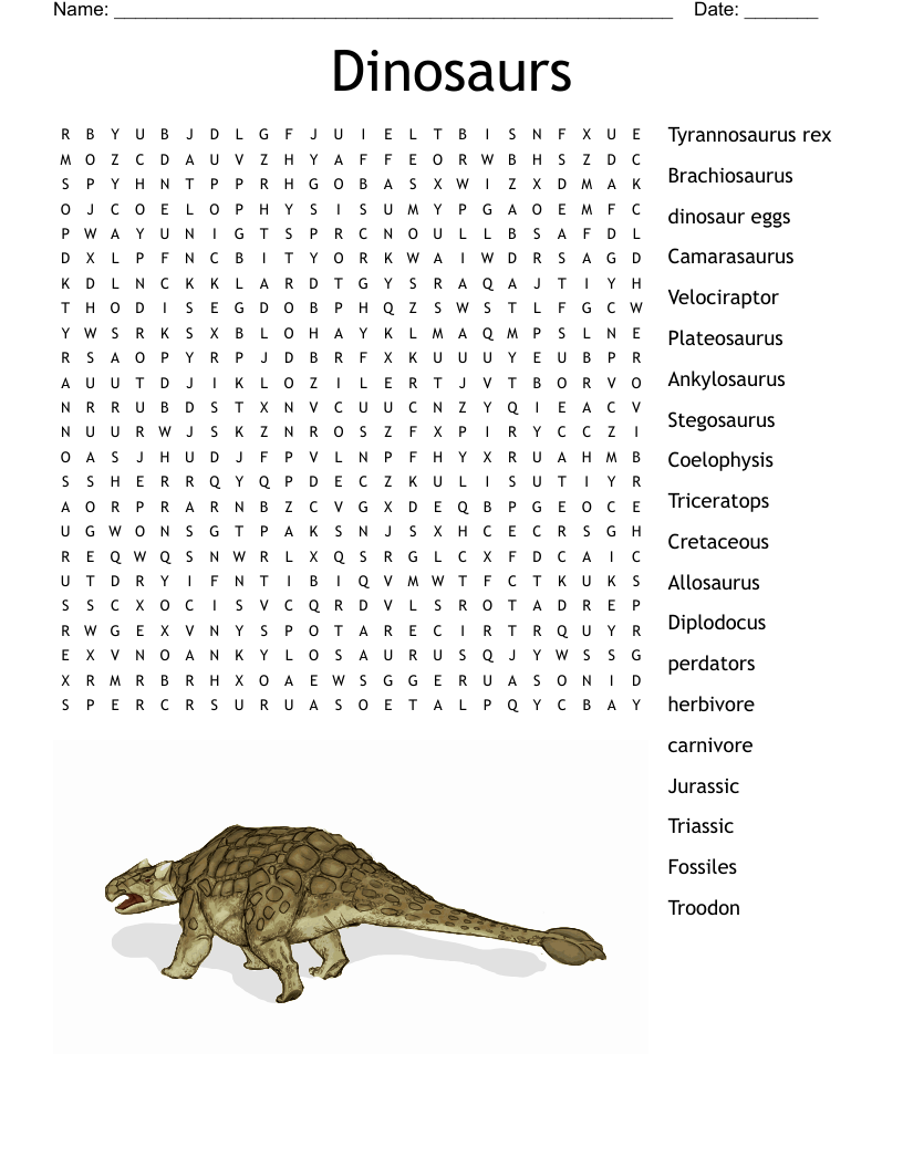 Dinosaur Crossword Puzzle WordMint Dinosaur Crossword Puzzle WordMint
