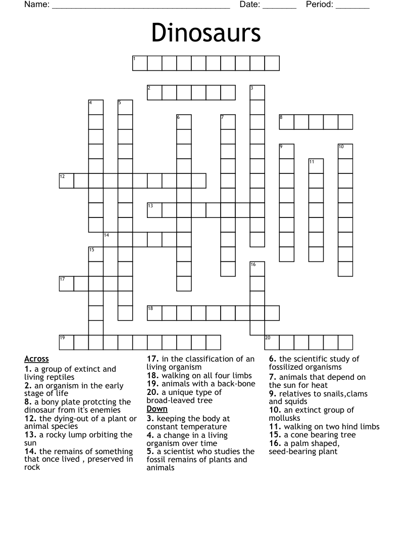Dinosaurs Crossword WordMint Dinosaurs Crossword WordMint