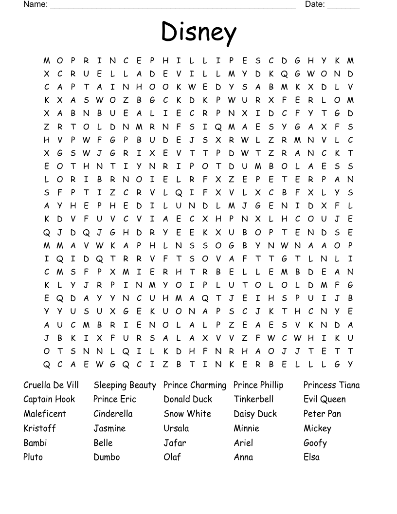 Disney Word Search WordMint Disney Word Search WordMint
