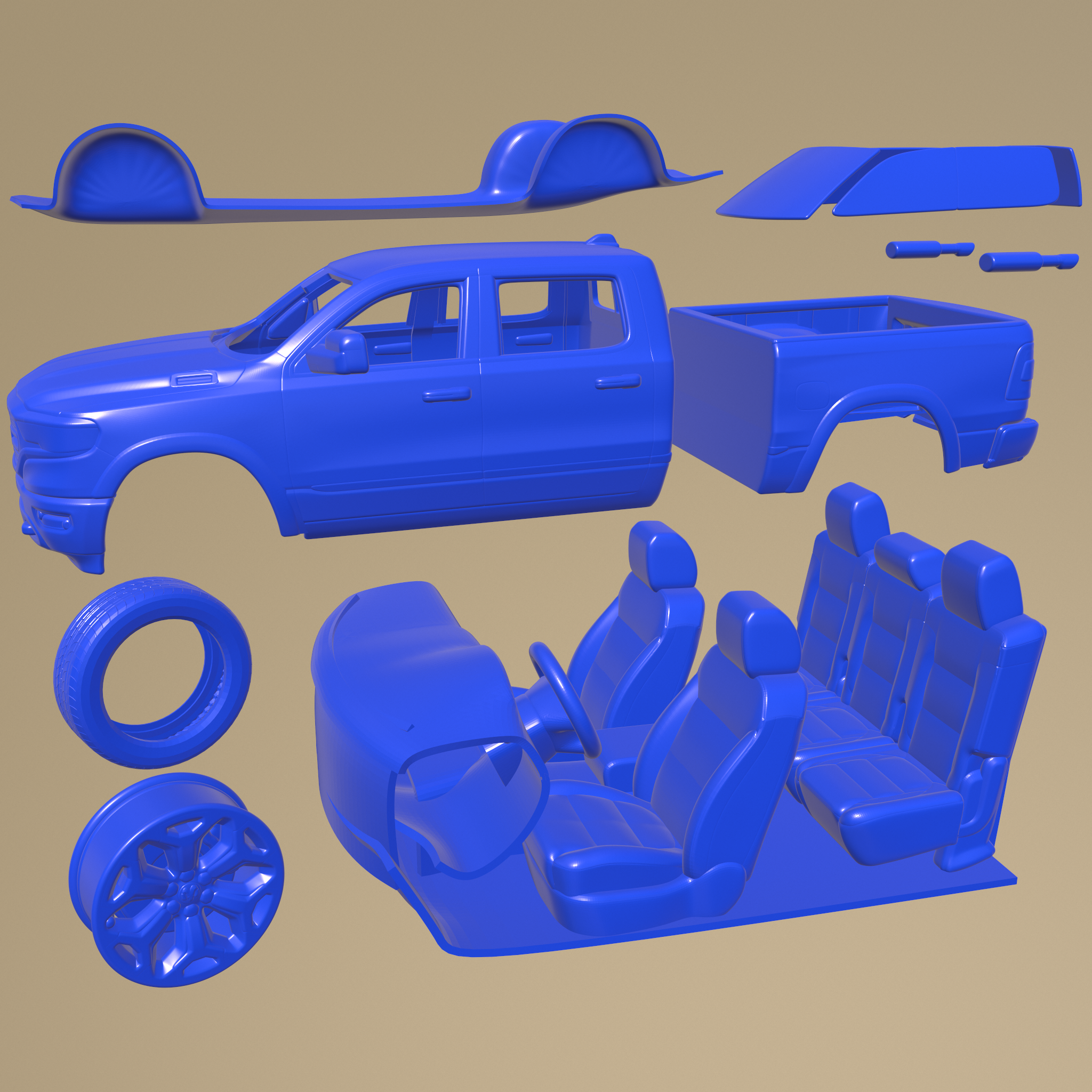  Dodge Ram 1500 CrewCab Limited 2019 PRINTABLE CAR IN SEPARATE PARTS STL File For 3D Printing Cults