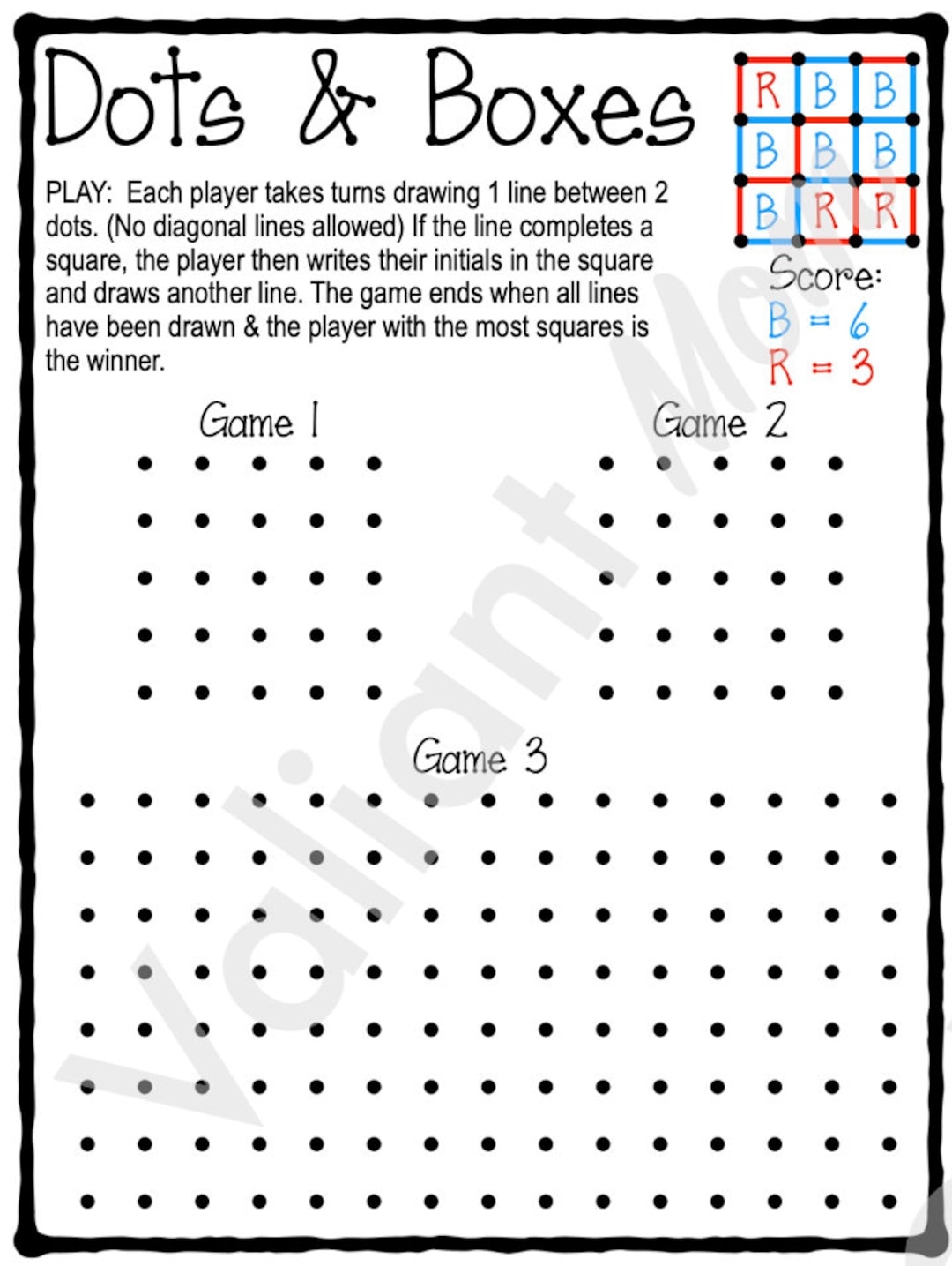 Dots And Boxes Game Printable digital Download For Kids Road Trip Activity Etsy