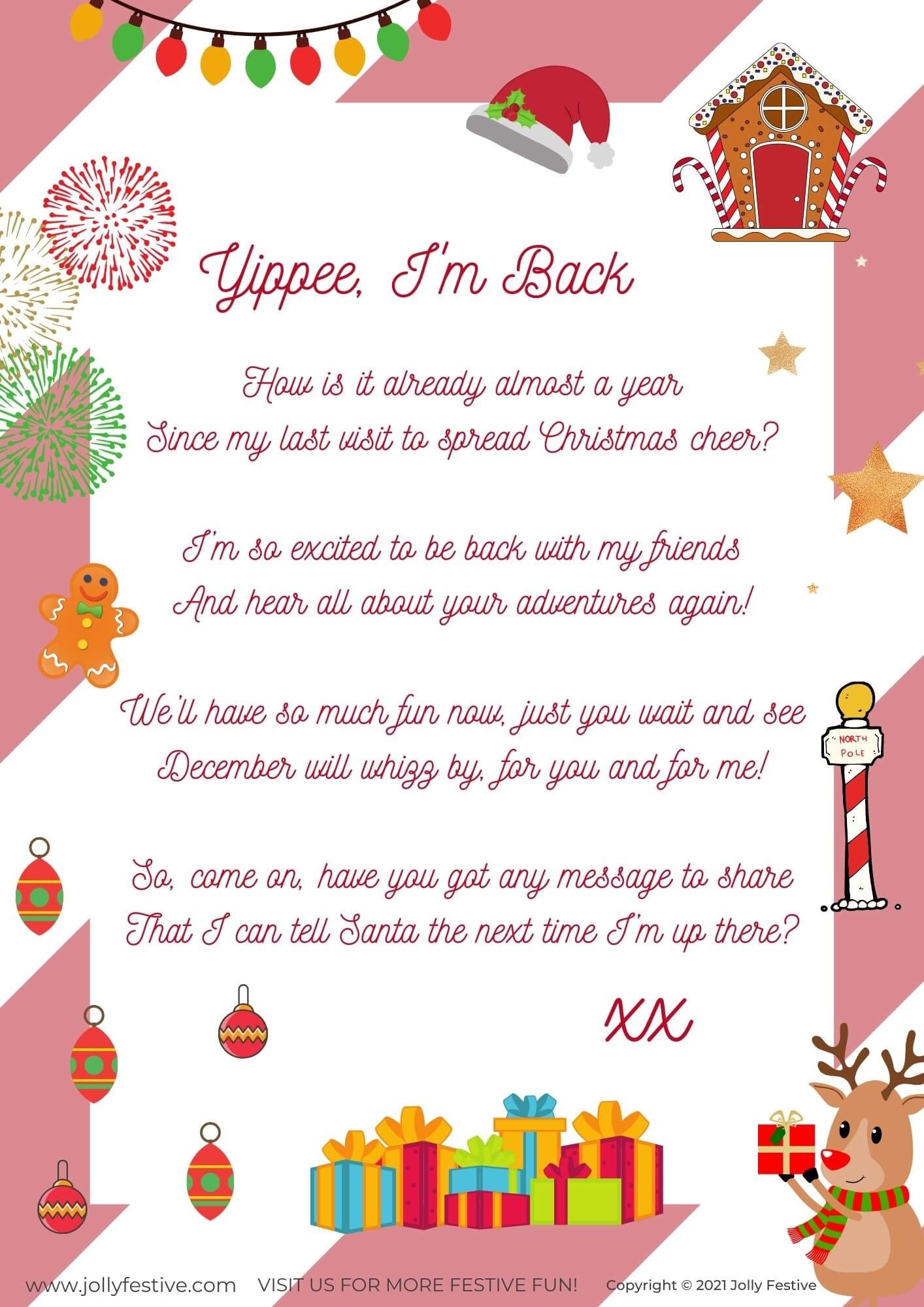 Elf Arrival Letter FREE Printable Poem As Elfie Returns For Another Year Jolly Festive