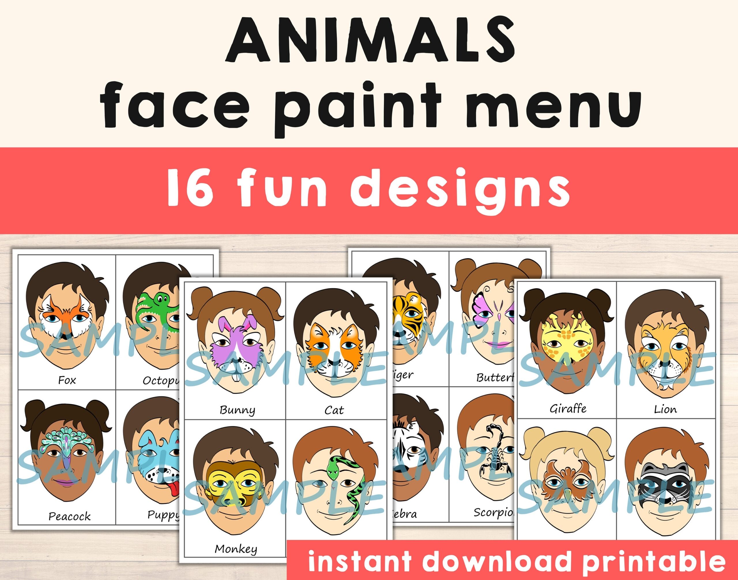 Face Paint Menu Printable Choice Face Painting Designs Pack Of 16 Animals Full Face Half Face Or Partial Face Designs Digital Download Etsy Face Paint Menu Printable Choice Face Painting Designs Pack Of 16 Animals Full Face Half Face Or Partial Face Designs Digital Download Etsy